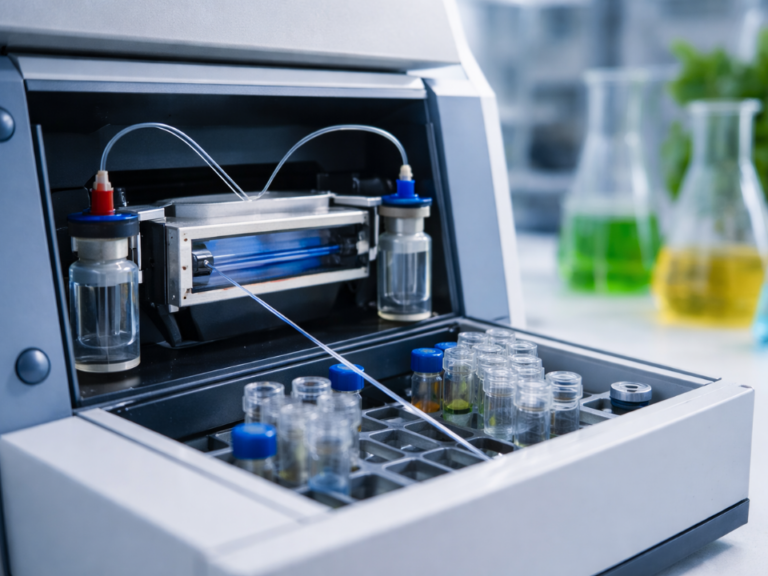 Sistema de eletroforese capilar com capilar de sílica fundida, reservatórios de eletrólito e compartimento termostatizado para separações analíticas quirais.