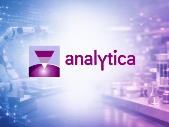 Logo da feira internacional Analytica dedicada à tecnologia analítica e instrumentação científica.