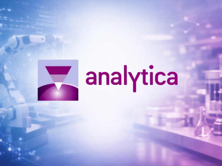 Logo da feira internacional Analytica dedicada à tecnologia analítica e instrumentação científica.
